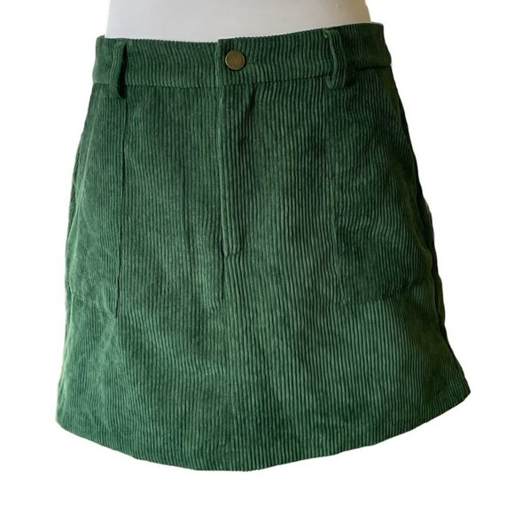 Retro Cider Green Aline Corduroy Mini Skirt W/ Pockets Size M - Picture 1 of 4